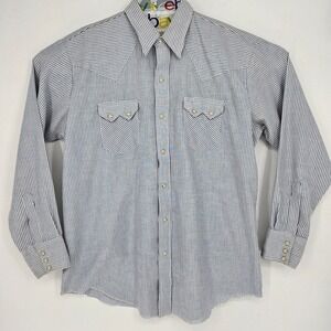Vintage Dee Cee Pearl Snap Shirt Mens XL 70s Sawtooth Western Blue Striped
